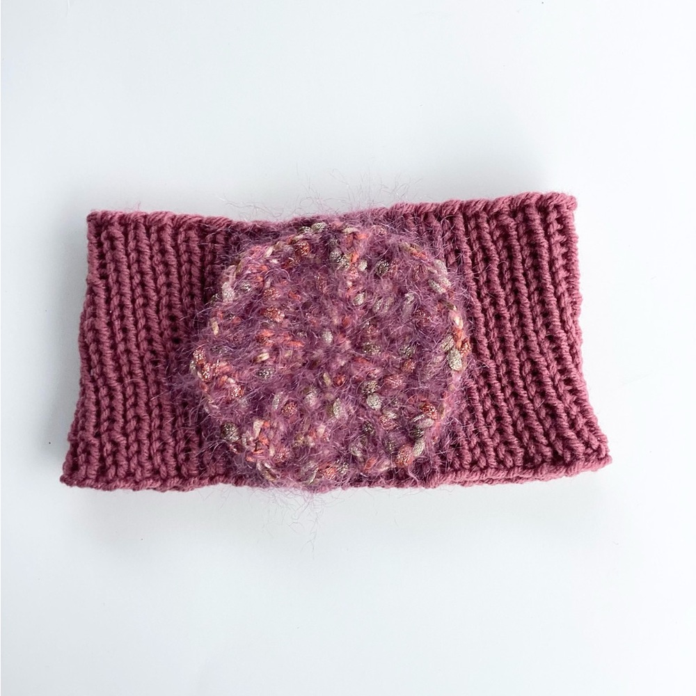 Headband Earwarmer Hand Crafted Hat Ponytail Floral Rose Bling Fuzzy - Picture 7 of 14